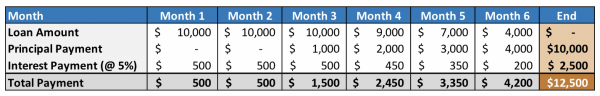 $10,000 loan - delayed principal payments